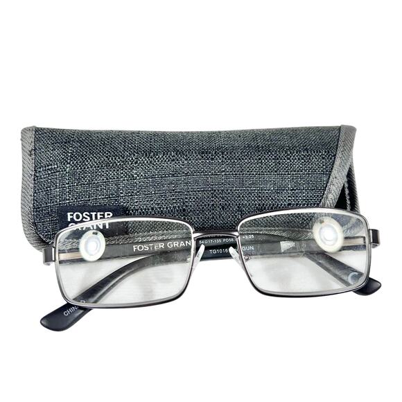 Foster Grant Knox +3.25 Black Reading Glasses TG1016 Knox Gun 54 17 135 Case - Picture 1 of 16